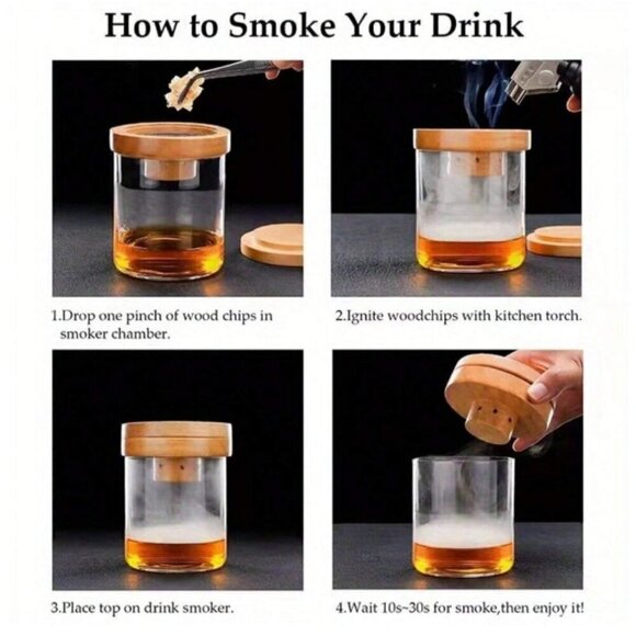 Whiskey Smoker Coctail Wood Gift Set 4 Flavors Wood Chips Torch not Included - Picture 7 of 7